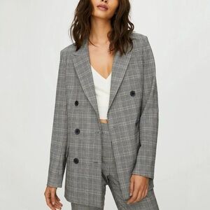 Aritzia Babaton Samuel Plaid Double Breasted Blazer Size 4 Black White Office